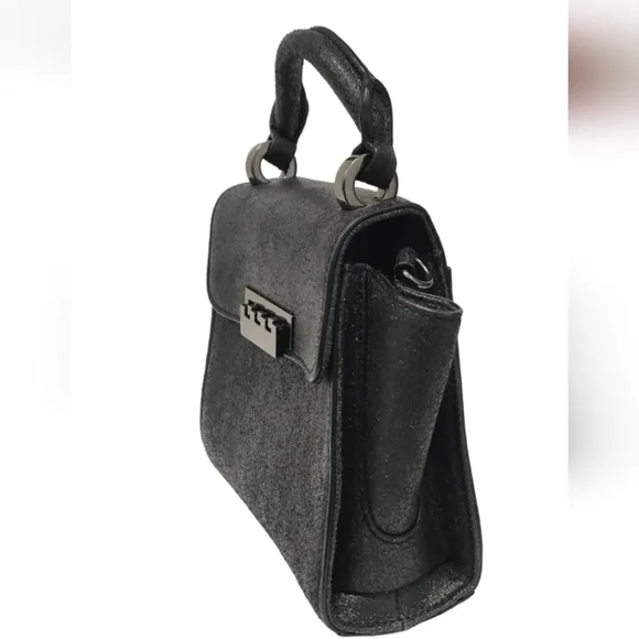 ZAC POSEN Eartha Iconic Mini Top Handle Black Suede Leather Crossbody Bag - Picture 11 of 11